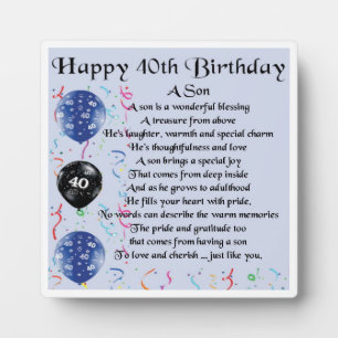 40th  Birthday Son Poem Plaque