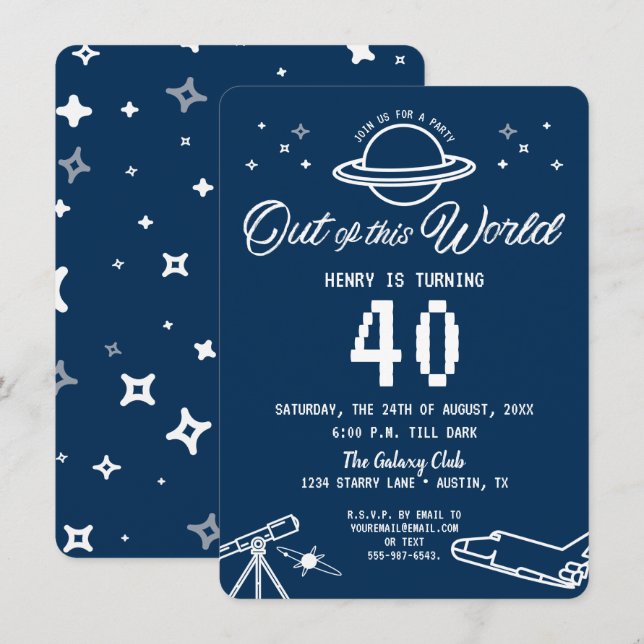 40th Birthday Space Galaxy Out of This World Invitation (Front/Back)