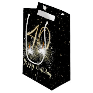 40th Birthday Sparkler On Black  Small Gift Bag