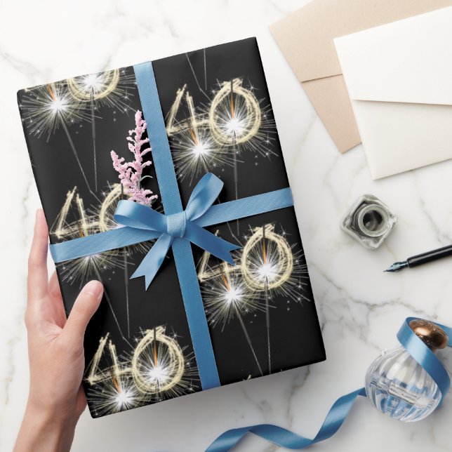 40th Birthday Sparklers on Black Wrapping Wrapping Paper (Gifting)