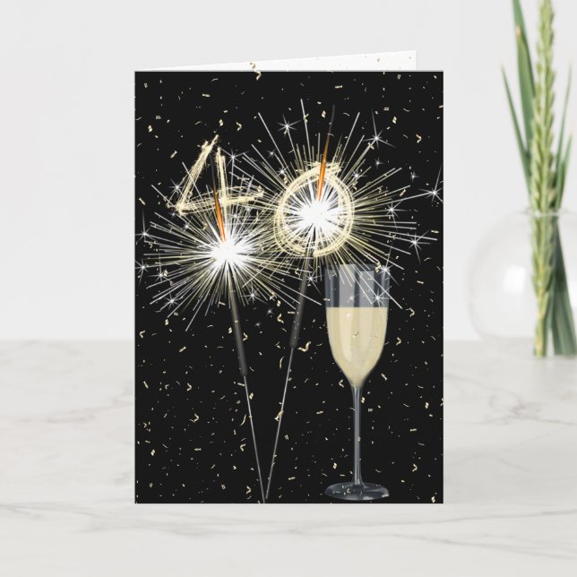 40th Birthday Sparklers With Wine  Card (Front)