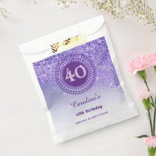 40th Birthday   Sparkling Purple Gold Glitter Favour Bag