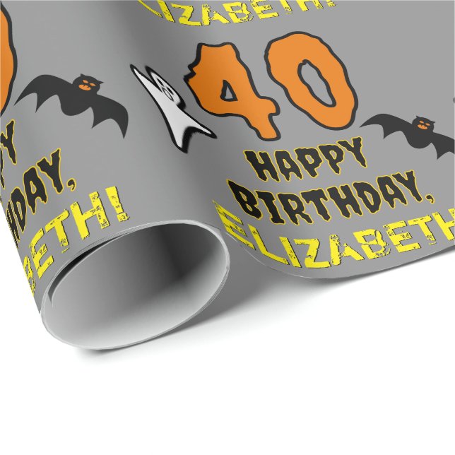 40th Birthday: Spooky Halloween Theme, Custom Name Wrapping Paper (Roll Corner)