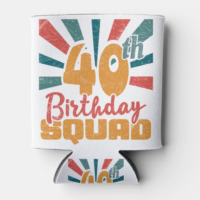 40th Birthday Squad Vintage Retro Funny 40 Year Can Cooler (Front)