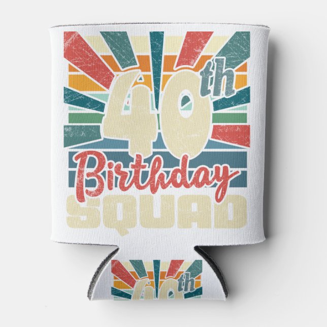 40th Birthday Squad Vintage Retro Funny Can Cooler (Front)