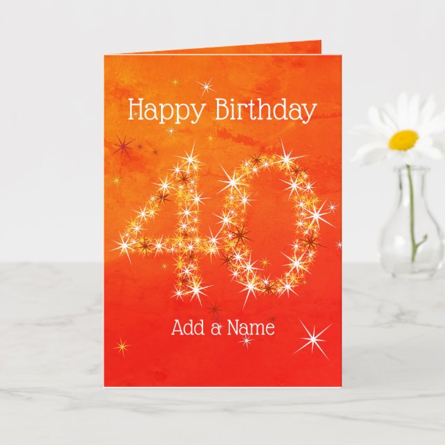 40th Birthday - Star Number Red Orange Glow Age 40 Card (Small Plant)