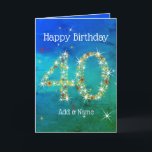 40th Birthday - Star Numbers - Blue Green - Age 40 Card<br><div class="desc">40th Birthday Card - Blue Green Textured Gradient Design, with 40 in White, Gold and Red Stars. 40 in Stars - Age Number - Fortieth Birthday Card - Blue Green Gradient Texture Background - Customizable Text. Blue Green card with stars number design - the number "40" created with yellow, red...</div>