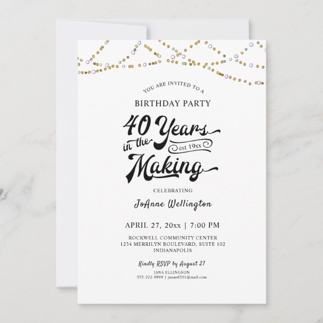 40th Birthday String Lights 40 YEARS IN THE MAKING Invitation (Front)