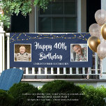 40th Birthday String Lights Name Blue Banner<br><div class="desc">Celebrate a 40th (or any age) birthday with this editable royal blue banner sign featuring two photos (perhaps Then and Now pictures) of him or her, the suggested title HAPPY 40TH BIRTHDAY in your choice of font styles and colours (shown in a brush stroke font in white), personalized with their...</div>