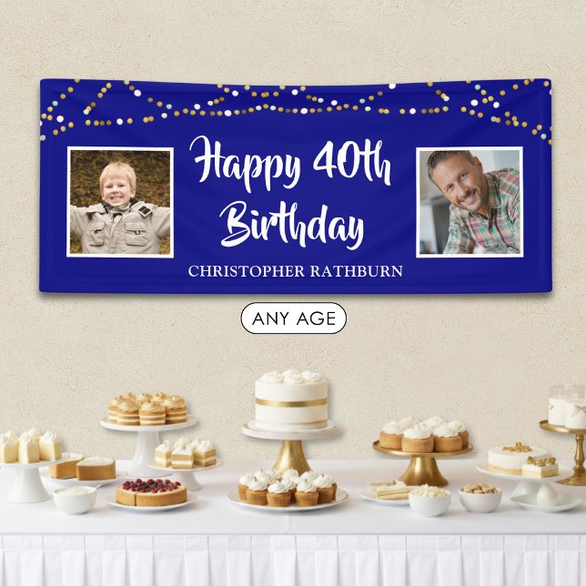 40th Birthday String Lights Name Royal Blue Banner (Creator Uploaded)