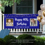 40th Birthday String Lights Name Royal Blue Banner<br><div class="desc">Celebrate a 40th (or any age) birthday with this editable royal blue banner sign featuring two photos (perhaps Then and Now pictures) of him or her, the suggested title HAPPY 40TH BIRTHDAY in your choice of font styles and colours (shown in a brush stroke font in white), personalized with their...</div>