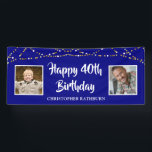 40th Birthday String Lights Name Royal Blue Banner<br><div class="desc">Celebrate a 40th birthday and welcome party guests with this editable blue banner sign with string lights and personalized with two photos HAPPY 40TH BIRTHDAY NAME. EDITABLE COLOR: The royal blue background colour and text fonts and colour can be changed to coordinate with your party colour scheme by clicking on...</div>