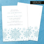 40th Birthday Surprise Party Blue Snowflake Invitation<br><div class="desc">Very elegant blue watercolor snowflakes create a pretty border along the bottom of this adult birthday invitation. Modern and minimalist design has an open and airy feel. The contemporary aesthetic will appeal to people of all ages.</div>