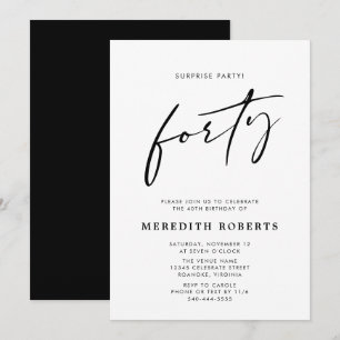 40th Birthday Surprise Party Chic Modern Script  Invitation