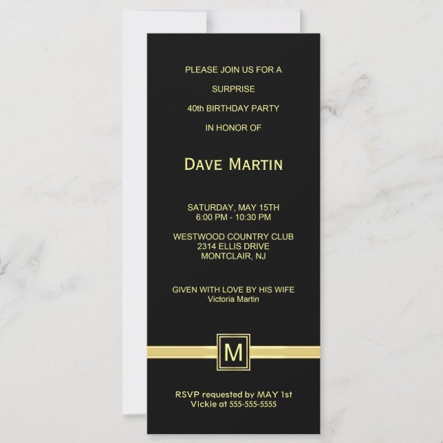 40th Birthday Surprise Party Invitations (Front)