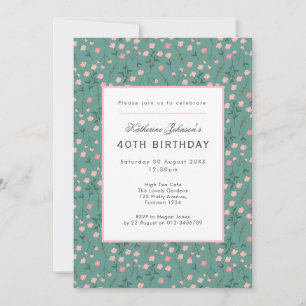 40th Birthday Teal Garden Party High Tea Invitation