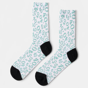 40th Birthday Teal Random Number Pattern Socks