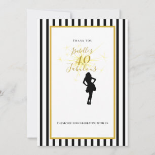40th Birthday Thank You Card Black & Gold