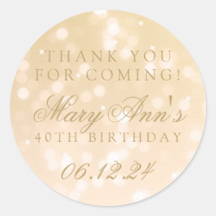 40th Birthday Thank You Gold Bokeh Sparkle Lights Classic Round Sticker
