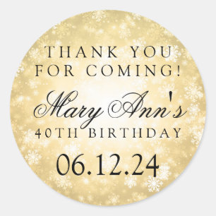 40th Birthday Thank You Gold Winter Wonderland Classic Round Sticker