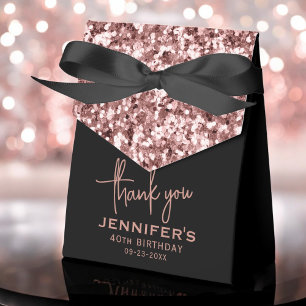 40th Birthday Thank You Rose Gold Glitter Script Favor Box