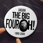 40th Birthday the big four oh name photo mono 3 Inch Round Button<br><div class="desc">Fun mono black and white 40th Birthday party photo and name pin button badge. A great idea for adding some fun to a fortieth birthday party. Personalize with your own name and birth year to the current year, sample reads Jason the big four oh! Other matching items are available. Design...</div>