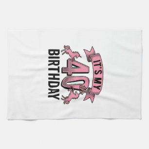40th Birthday Unicorn Vintage Engraving Design_1 Kitchen Towel