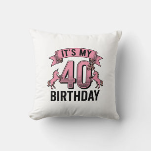 40th Birthday Unicorn Vintage Engraving Design_1 Throw Pillow