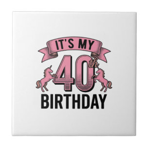 40th Birthday Unicorn Vintage Engraving Design_1 Tile