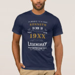 40th Birthday Vintage Blue Gold Add Name Year T-Shirt<br><div class="desc">For those celebrating their 40th birthday we have the ideal birthday party t-shirt with a vintage feel. The blue background with a white and gold vintage typography design is simple and yet elegant with a retro feel. Easily customize the text of this birthday gift using the template provided. See in...</div>