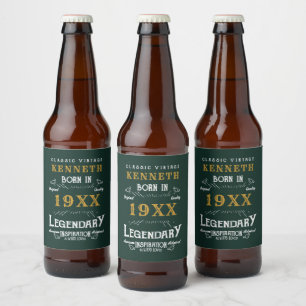 40th Birthday Vintage Green Gold Add Name Year Beer Bottle Label