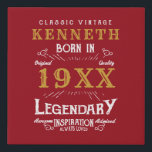 40th Birthday Vintage Red Gold Add Name Year Faux Canvas Print<br><div class="desc">For those celebrating their 40th birthday we have the ideal birthday faux canvas with a vintage feel. The red background with a white and gold vintage typography design is simple and yet elegant with a retro feel. Easily customize the text of this birthday gift using the template provided. See in...</div>