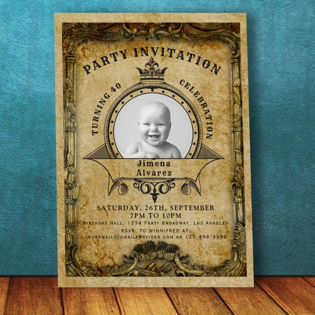 40th Birthday Vintage Retro Photo Surprise Party Invitation (Creator Uploaded)