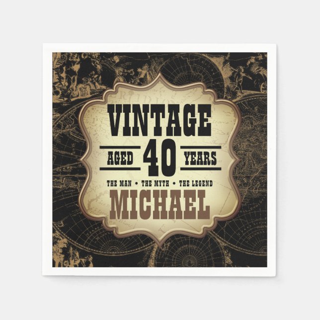 40th Birthday Vintage Theme Birthday Party Napkin (Front)