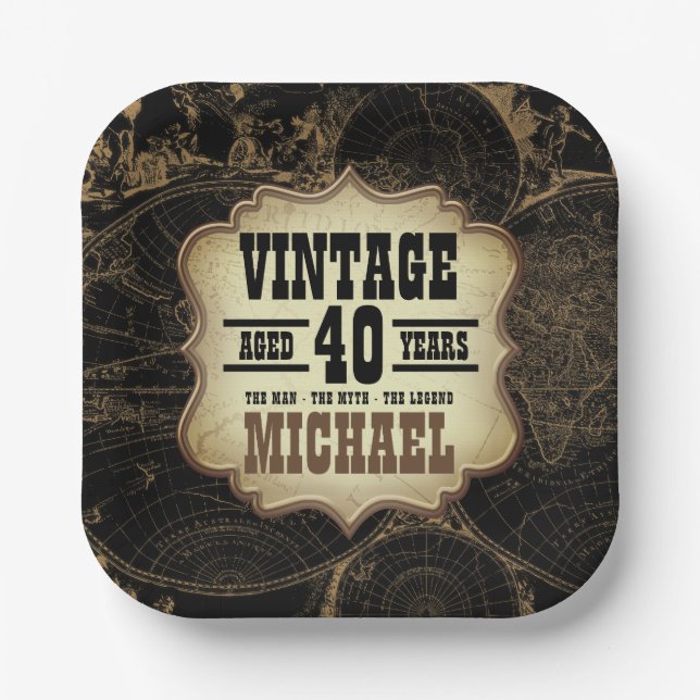 40th Birthday Vintage Theme Party Paper Plate (Front)