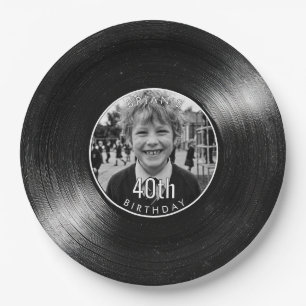 40th Birthday Vinyl Look Black Paper Plate