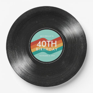 40th Birthday Vinyl Record Retro Paper Plate