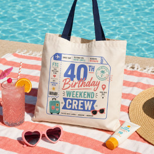 40th Birthday Weekend Crew Retro Travel Ticket Tote Bag