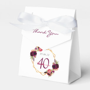 40th Birthday white florals geometric burgundy Favor Box