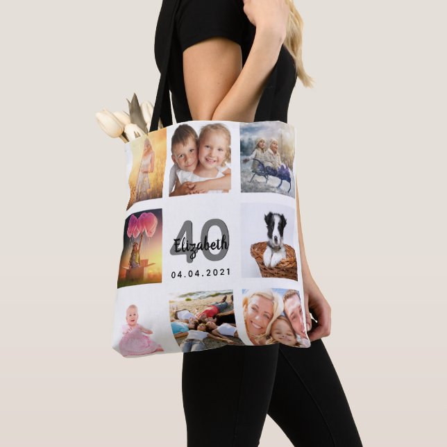 40th birthday white photo collage tote bag (Close Up)