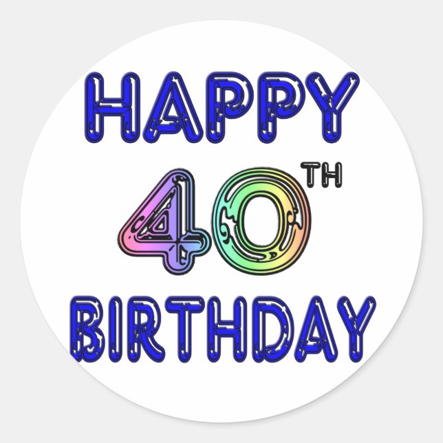 40th Birthday with Ballon Font Classic Round Sticker (Front)