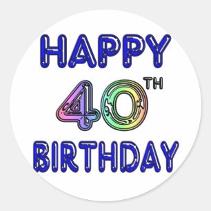 40th Birthday with Ballon Font Classic Round Sticker