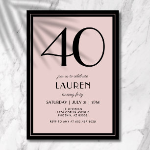 40th Birthday Women's Modern Minimal Black Pink Invitation
