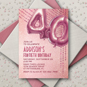 40th Birthday Womens Rose Gold Invitation
