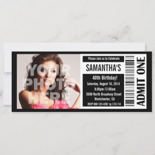 40th Black and White Ticket Invitation