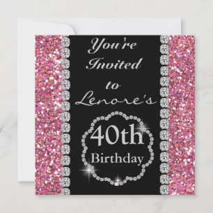 40th BLING Birthday Party Invitation PINK