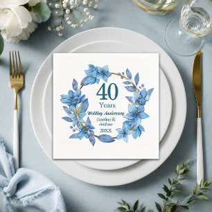 40th Blue Floral Ruby Wedding Anniversary  Napkin