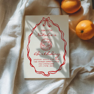 40th Bow Hand Drawn Coquette Cake Birthday Invitation