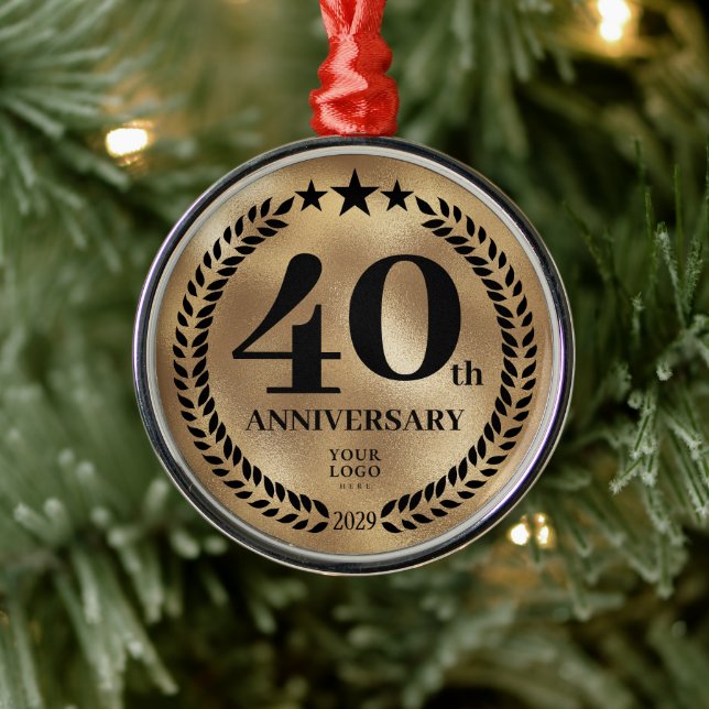 40th Business Anniversary Gold Christmas Metal Ornament (Tree)