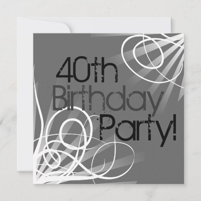 40th Charcoal Swirl Custom Invitations front/back (Front)